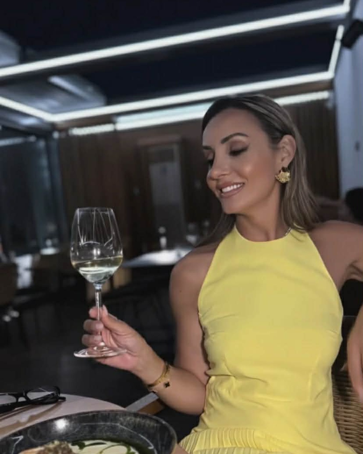 Elegant dinner storytelling scene in a luxury hospitality setting